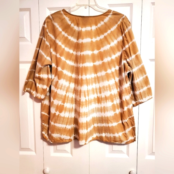 Catherines White and Beige Embroidered Tie Dye Tunic Blouse - Picture 2 of 4